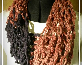 Red White Mix & Purple - Finger Knit Circular Scarf - Wool