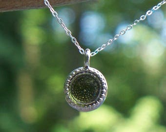 Recycled Repurposed Early 1900's Olive Green Wine Bottle Glass Color Dot Necklace