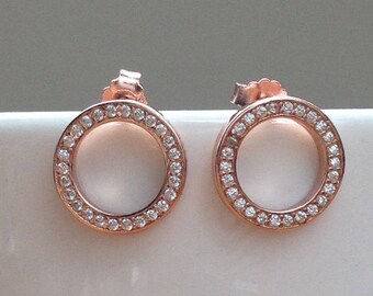 Rose gold Sparkling hoop stud earrings