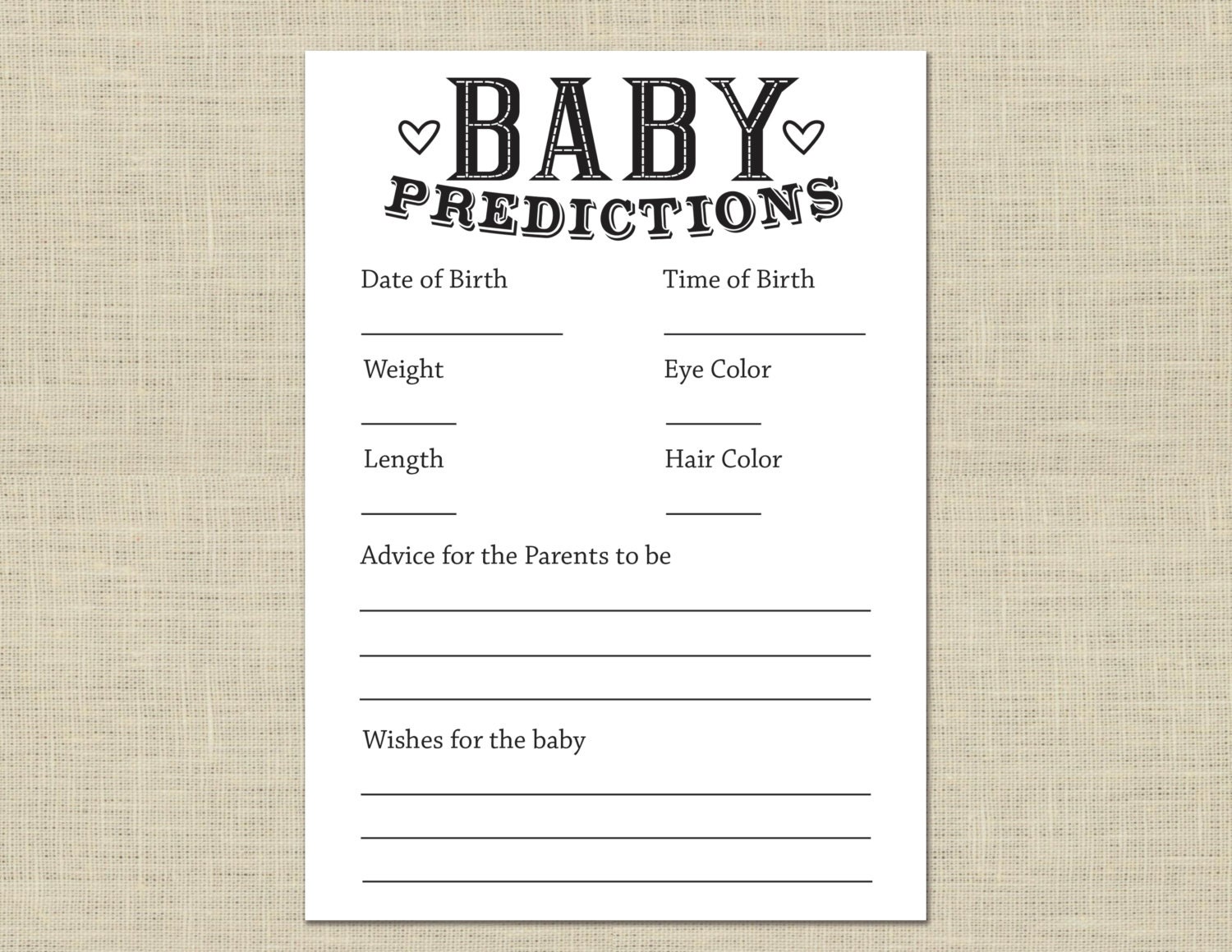 Free Printable Baby Prediction Templates