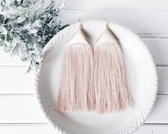 Blush Tassel Earrings, Fringe Earrings, Drop Earrings, Dangle Earrings, Statement Earrings