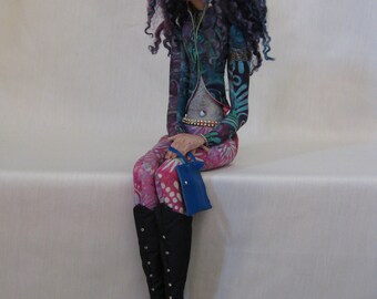 Midnight needle felted figure