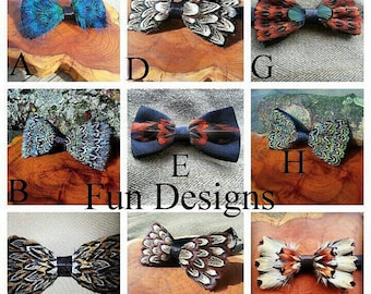 Handmade feather bow ties, huge discount shipping on multiple bowties.