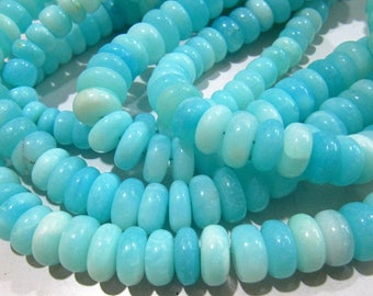 AAA Quality Natural Peruvian Opal Smooth beads best quality , Genuine Blue Opal Rondelle Plain Beads 12 to 14mm, Sold Per Strand 8 inch Long
