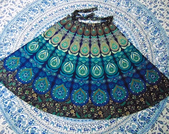 Indian Mandala Cotton Wrap Skirt Free Size Handmade Summer Skirt Bohemian Tapestry Skirt Ladies Clothing Wraparound Skirt