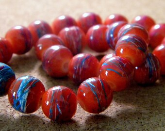 glass 10 mm orange - 3 PE205 trefilee 20 beads