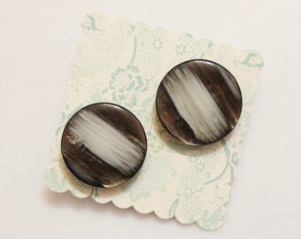 Brown Gray Stud Earrings, Button Earrings, Gifts Under 15