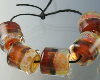 Handmade Lampwork Boro Beads Set of 5 Boro Borosilicate Glass Barrels Rolos Tubes StoneyMarie