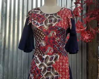 70s 1970 left an dress loungewear cozy boho hippie festival bell sleeves