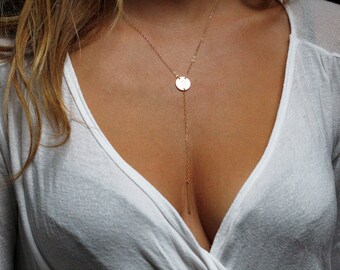 Gold Initial Necklace, Gold Initial Lariat, Initial Disc Necklace, Gold Circle Initial Necklace, Bridesmaid Initial Necklace