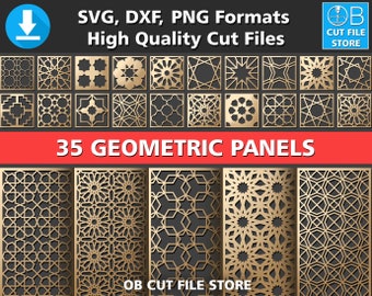 35 Geometric Pattern Panel Templates DXF SVG PNG File Laser Cut Cnc kit Dijital Room Devider Wall Stencil Vector Graphic Design Download