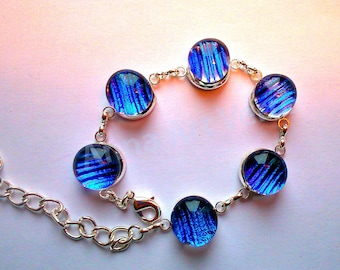 Glass fusing blue dichroic glass bracelet