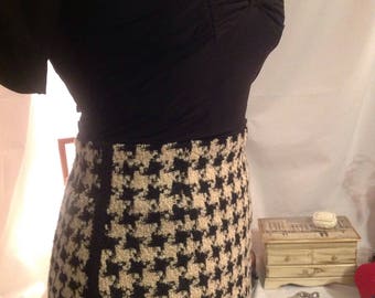 Vintage 1985-90 / Alfred SUNG spindle woolen design/skirt / adjusted houndstooth/lining/size 6
