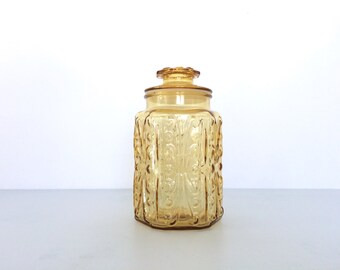 Vintage Amber Imperial Glass Atterbury Scroll Canister