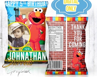Elmo Sesame Street Theme Birthday Personalized Favor Bag -Candy Bag-Chip Bag- Party Bag-Popcorn Bag