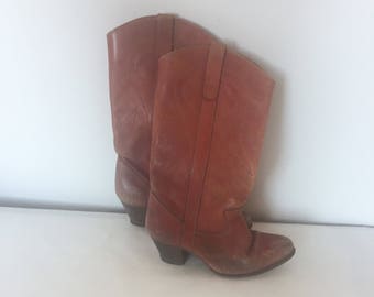 Size 6 1/2 Red Vintage 1970s High Heel Cowboy Boots