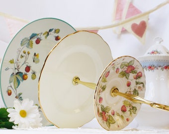 3 tier cake stand: Royal Worcester, strawberries /Royal Albert 3 tier cakestand / cupcake display English bone china. A stunning piece.