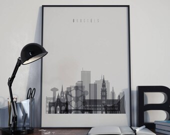 Brussels Art Brussels Watercolor Brussels Multicolor Brussels Wall Art Brussels Wall Decor Brussels Home Decor Brussels Skyline Belgium Art