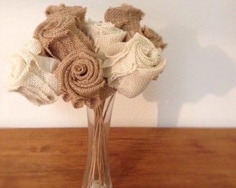 One Dozen Burlap Roses with Stem