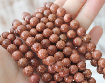 8mm Goldstone, Full Strand, Round Beads, Gold Beads, Gold Stone, Smooth Shiny Beads, Red Brown Beads, Gold Stone Wholesale Gemstone,
