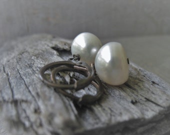 Freshwater Pearl Earrings Natural White Button Pearl Earrings Bridal Pearls Wedding Jewelry Item No. JEP2249