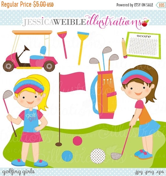 SALE Golfing Girls Cute Digital Clipart Commercial Use OK