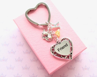 Personalised friend keyring - Friend Birthday - Cute cat keychain - Initial keyring - Gift for friend - Little cat keyring - Etsy UK