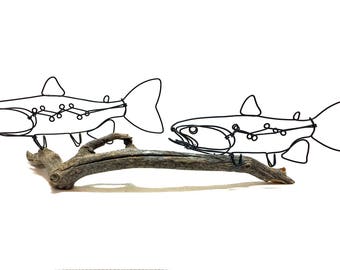 Double Trout Wire Sculpture, Trout Art, Fish Wire Art, Wire Folk Art, 576051160