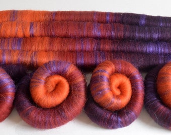 Shetland and Silk Rolags - 100 grams Hand Blended Shetland Rolags for Spinning