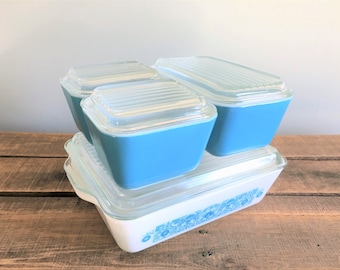 Vintage Horizon Blue Pyrex 8 Piece Refrigerator Dish Set