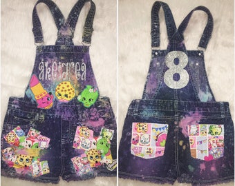 Birthday Girl Custom Denim Overalls Shorts Romper but ANY CHARACTER THEME birthday outfit
