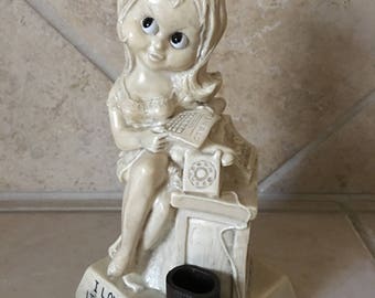 Vintage R&W Berries Co Secretary Figurine - I love my Job, It's work I hate - Circa 1972 - Made in USA - Lady reading paper at desk