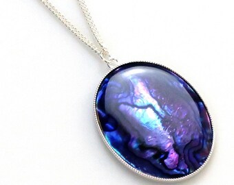 Purple Paua Shell Necklace with Sterling Silver Chain