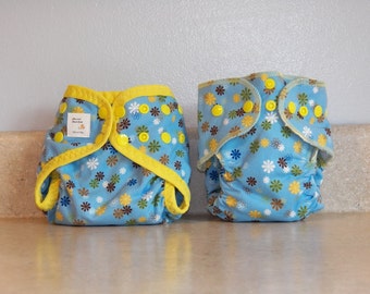 Preemie Newborn Cloth Diaper & Diaper Cover Set- 4 to 9 pounds- Blue and Yellow Floral- 29040