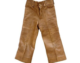 vtg KIDS LEATHER PANTS 5_6 years old genuine camel leather