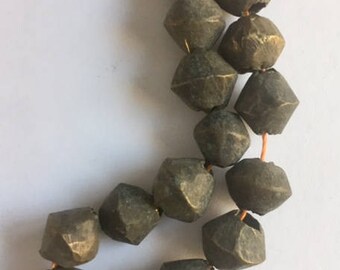 Vintage African Dark Brass Bicone Beads - 15 Beads