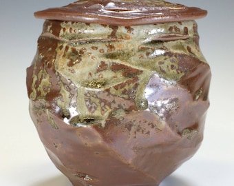 Covered Jar cone 10 - Iridescent Shino & Multiple Wood Ash Glazes
