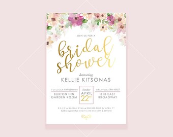 Watercolor, Greenery, Botanical, Floral, Vintage, Floral Bridal Shower, Modern Floral Invitation, Bridal Shower, Baby Shower, Classy