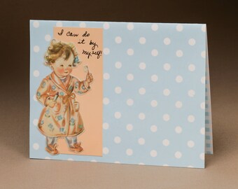 Handmade Decorated Greeting Card, Little Girl Brushing Teeth – Item#C0332