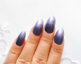 Purple Amethyst Fake Nails / Press on Nails / Stiletto Nails / Almond Nails / Purple / Violet / Nails