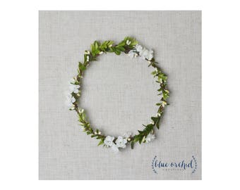 Flower Crown, Boho Wedding, Green Flower Crown, Floral Crown, Simple Flower Crown, Wedding Flower Crown, Silk Flower Crown, White and Green