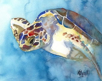 Sea Turtle Art Print of Original Watercolor Painting - 8x10