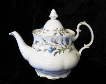Royal Albert "Brigadoon" 6 Cup Teapot, First Quality, Blue and Lavender Thistles
