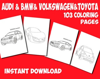 Cars coloring pages printable-Kids coloring page-BMW coloring page-TOYOTA coloring page-Audi coloring page-Volkswagen colouring page