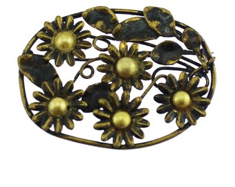 Large Brass Flower Brooch, Daisy Brooch, Pearl Flower Brooch, Large Brass Brooch, Large Flower Pin