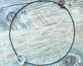 Feng Shui/Chakra Jewelry/Healing Stones - Clear Quartz Antiqued Copper Chain Necklace