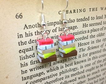 Stack of Books Earrings, Spring Colours (Made to Order) - Book Jewelry by Coryographies