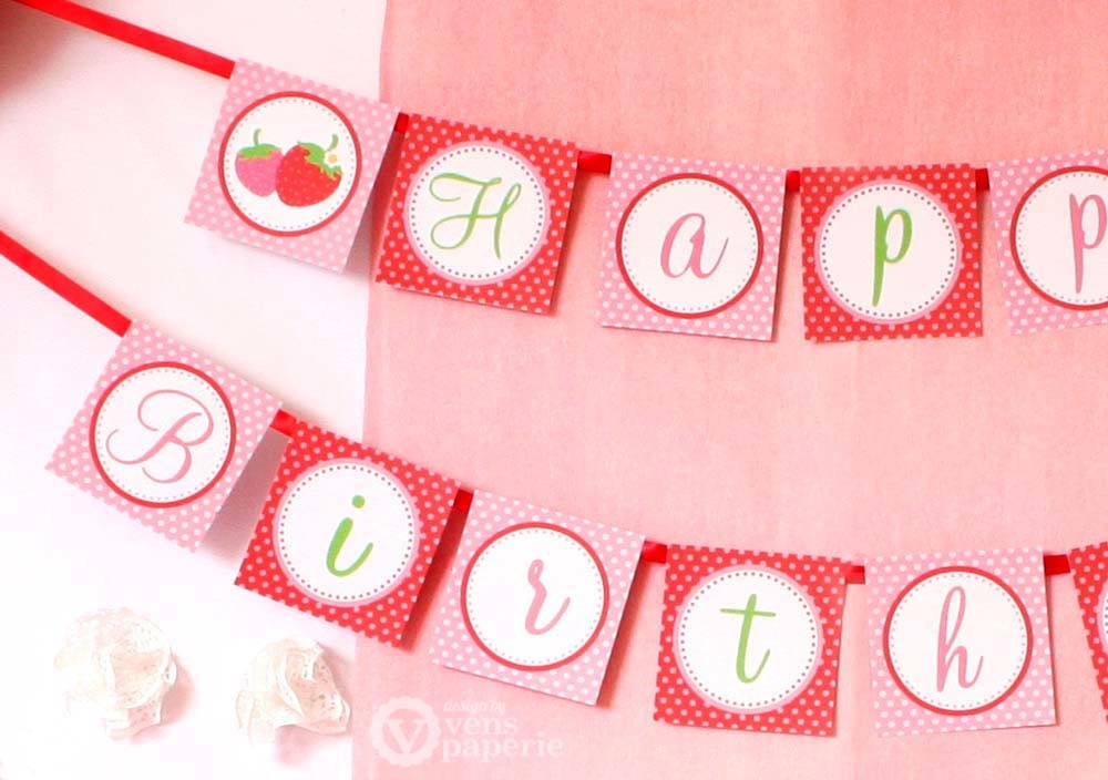 Strawberry Birthday Party Diy Printable Happy Birthday