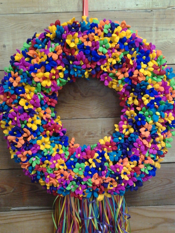 fiesta wreath paper flower wreath floral wreath mexican style mexican paper flower garland
