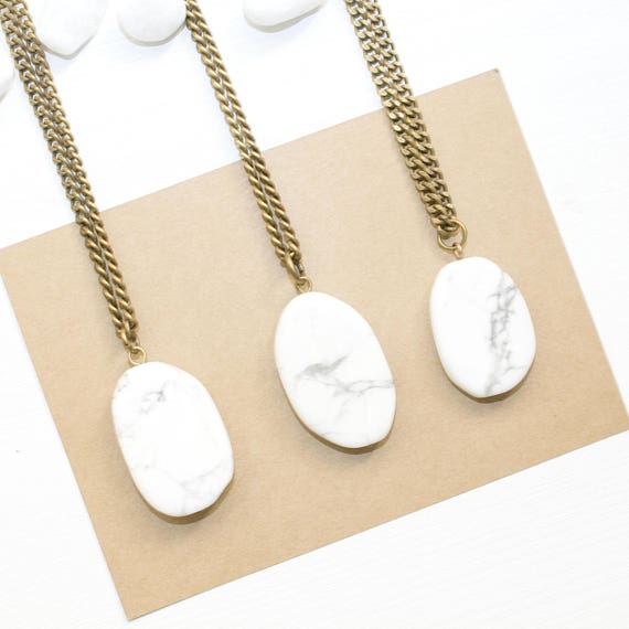White Marble Necklace Howlite Necklace Howlite Jewelry
